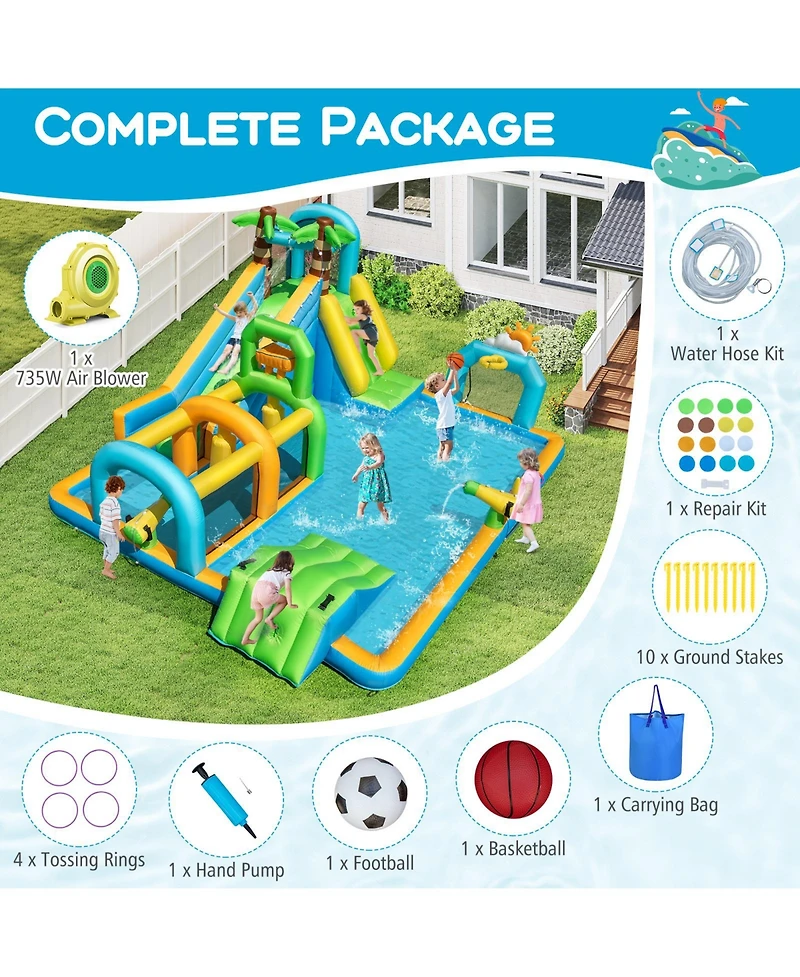 Gymax Inflatable Water Slide w/Splash Pool Climbing Wall Football Goal 735W Blower