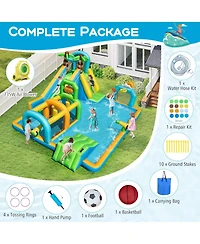 Gymax Inflatable Water Slide w/Splash Pool Climbing Wall Football Goal 735W Blower