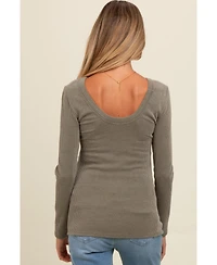 Pinkblush Maternity Charcoal Ribbed Scoop Neck Long Sleeve Top