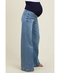 Pinkblush Blue Front Seam Super Wide Leg Maternity Jeans