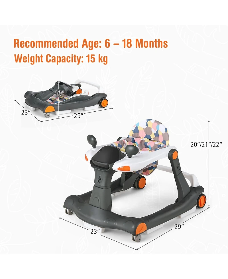 Gymax 2-in-1 Baby Walker Foldable Activity Push Walker w/ Adjustable Height