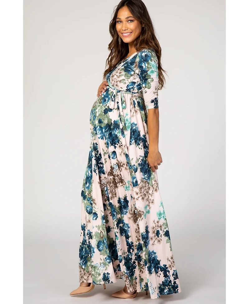 Pinkblush Maternity Light Pink Floral Sash Tie Maternity/Nursing Dress