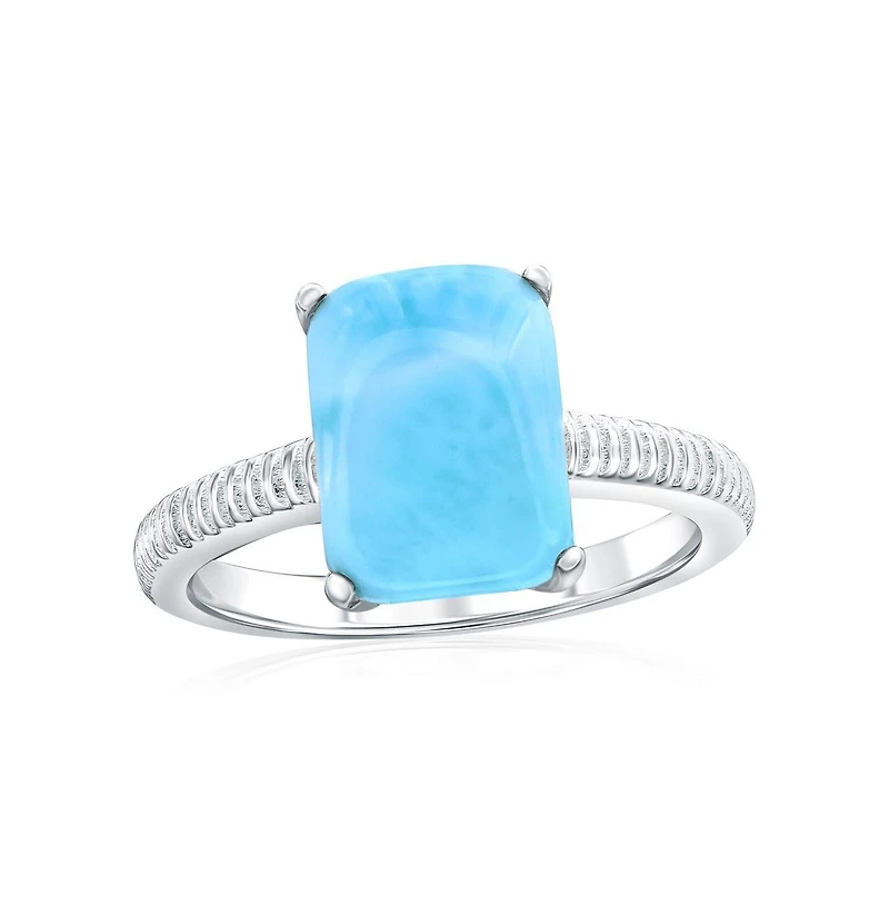 Caribbean Treasures Sterling Silver, Rectangle Larimar Lined Ring