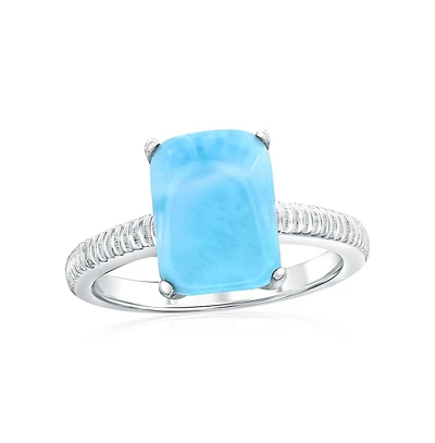 Caribbean Treasures Sterling Silver, Rectangle Larimar Lined Ring