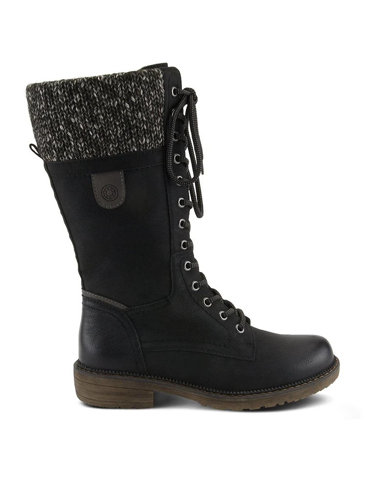 Spring Step Yosemite Water-Resistant Winter Boots with Sweater Trim and Lace-Up Detail