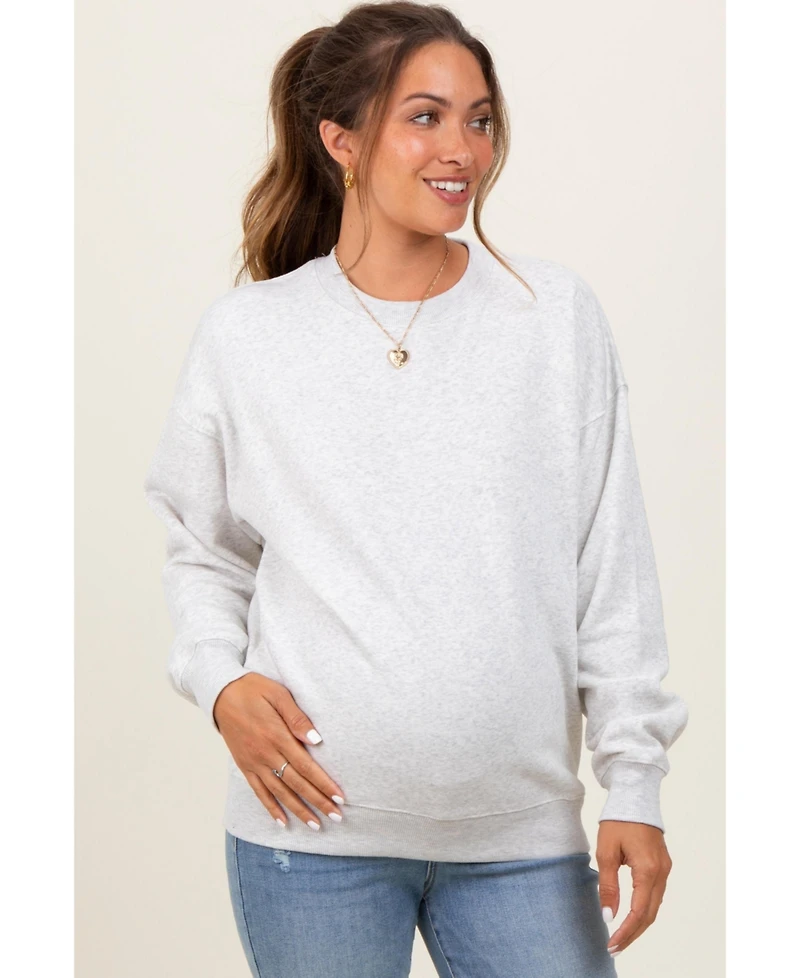 Pinkblush Heather Grey Fleece Crew Neck Relaxed Fit Maternity Sweatshirt