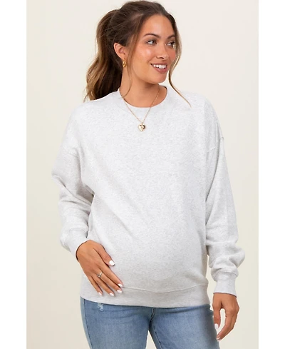 Pinkblush Heather Grey Fleece Crew Neck Relaxed Fit Maternity Sweatshirt