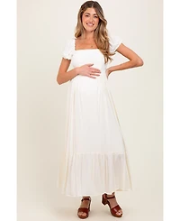 Pinkblush Ivory Ruffle Detail Square Neck Maternity Maxi Dress