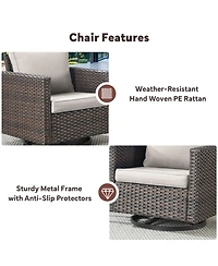 Gymojoy U-Frame 2-Piece Swivel Glider Wicker Outdoor Rocking Chair with Olefin Cushions