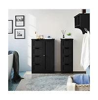 32.5" H Wooden Bathroom Cabinet 4 Drawers & Cupboard