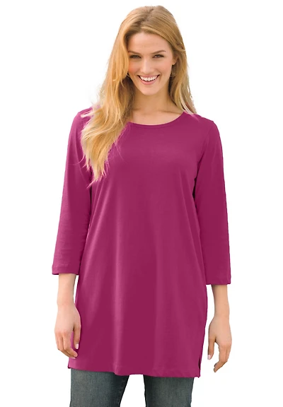 Woman Within Women's Perfect Three-Quarter-Sleeve Scoopneck Tunic