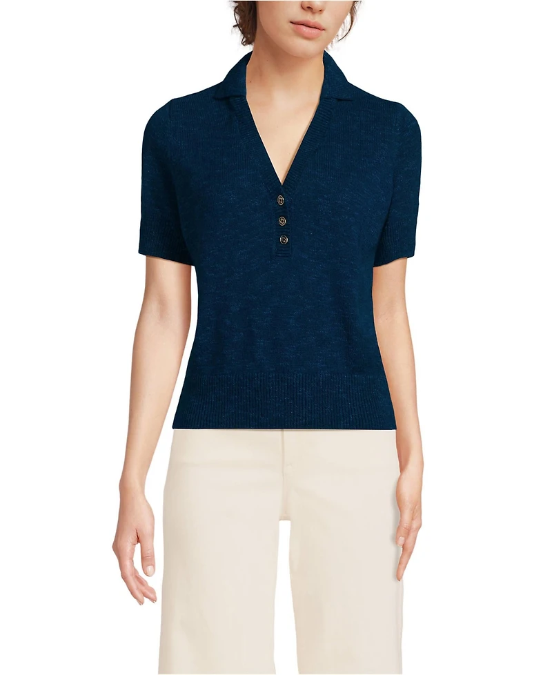 Lands' End Women's Cotton Blend Short Sleeve Polo Sweater