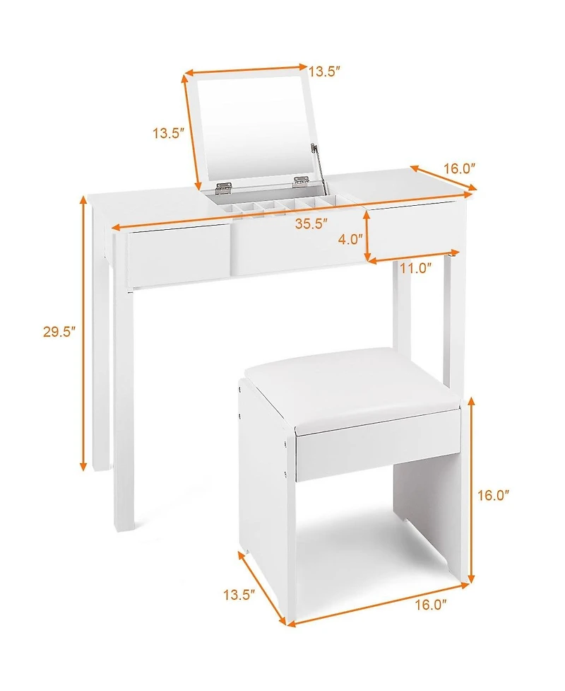 Volenca Vanity Makeup Dressing Table Set with Flip Top Mirror and Cushioned Stool
