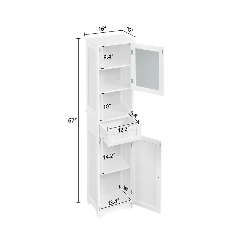 Yaheetech 67 H Freestanding Storage Cabinet with Glass Door White