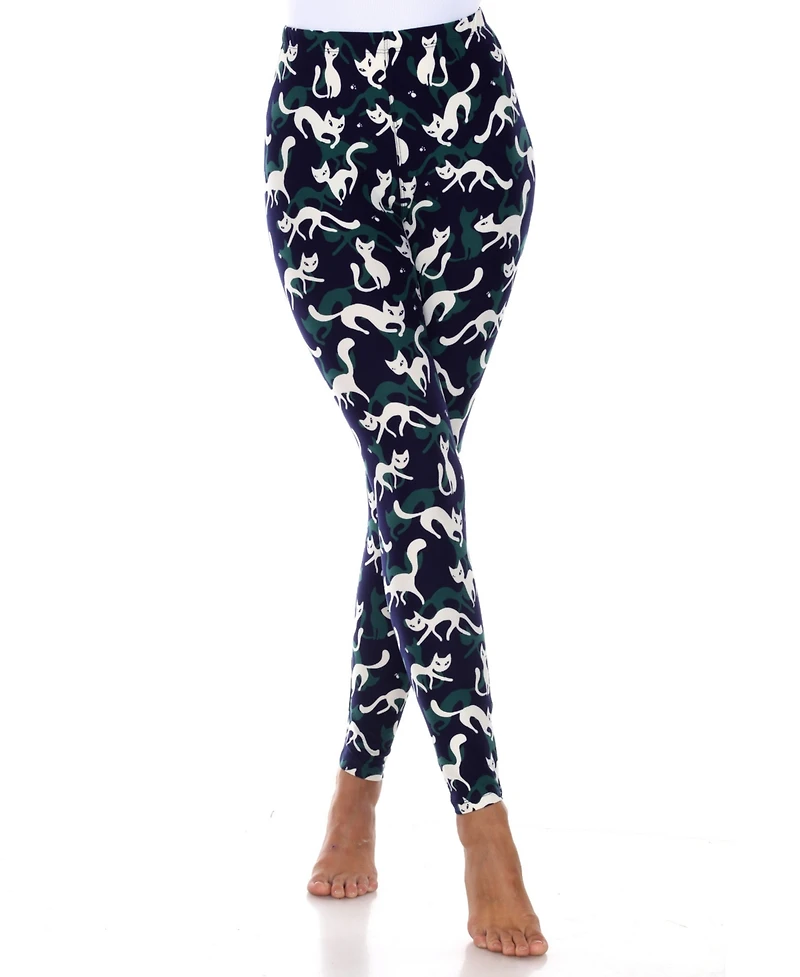 White Mark Women's Halloween Cat Print Leggings