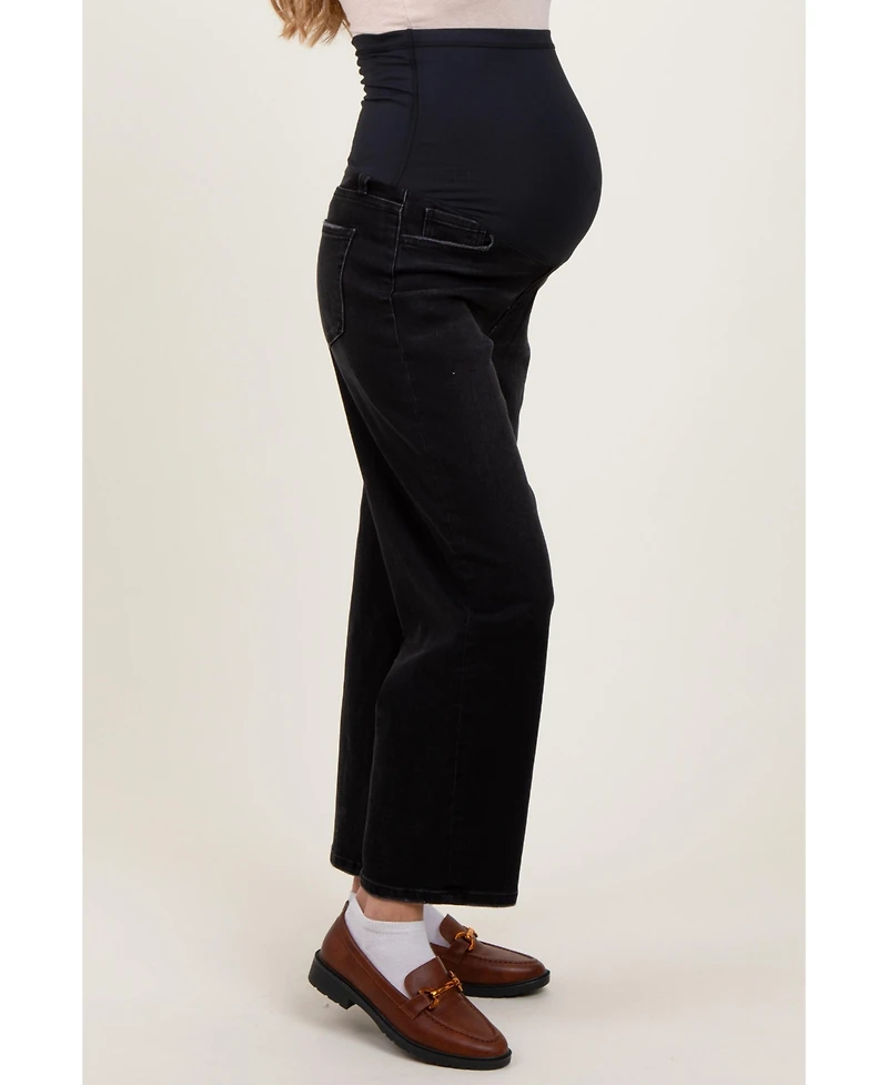 Pinkblush Maternity Black Cropped Wide Leg Jeans