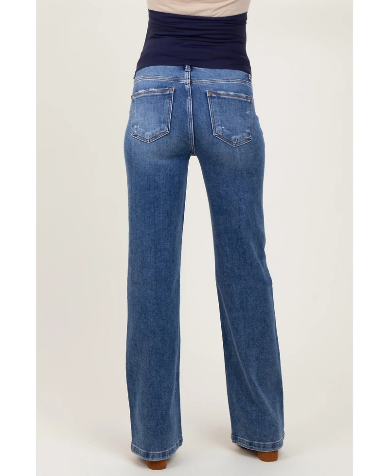 Pinkblush Blue Lightly Distressed Maternity Straight Leg Jeans