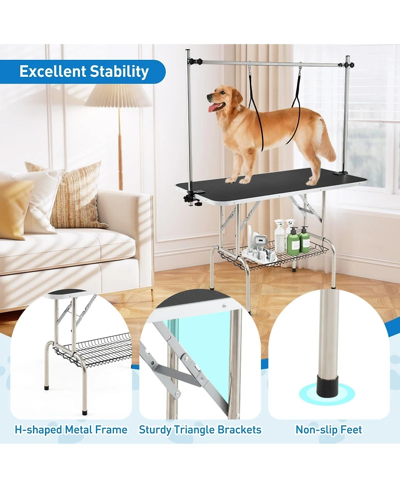 Ecooso Foldable Dog Grooming Table with Height Adjustable Arms
