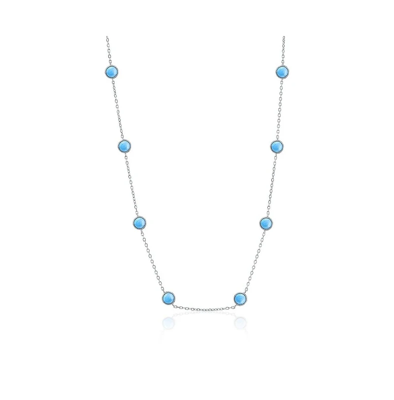Caribbean Treasures Sterling Silver, Round Station Larimar Necklace