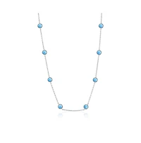 Caribbean Treasures Sterling Silver, Round Station Larimar Necklace