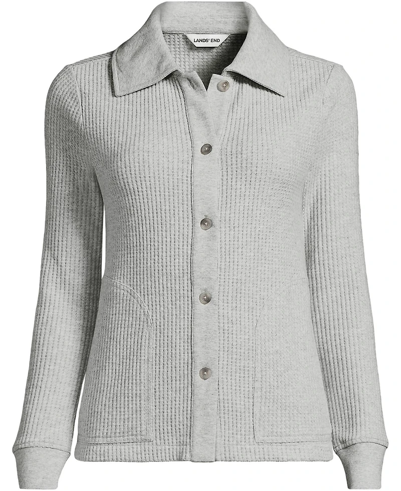 Lands' End Women's Long Sleeve Waffle Collared Shacket