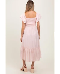 Pinkblush Light Pink Flutter Sleeve Maternity Midi Dress