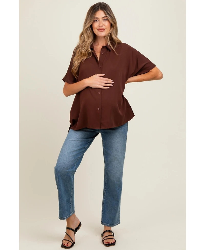 Pinkblush Maternity Brown Dolman Sleeve Button Down Blouse