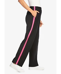 Woman Within Women's Cotton French Terry Straight-Leg Pull-On Side-Stripe Pants