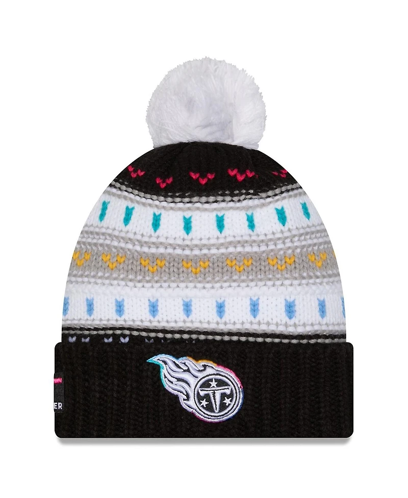 New Era Women's Black Tennessee Titans 2025 Nfl Crucial Catch Cuffed Knit with Pom Hat
