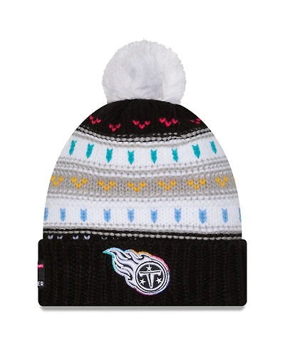 New Era Women's Black Tennessee Titans 2025 Nfl Crucial Catch Cuffed Knit with Pom Hat