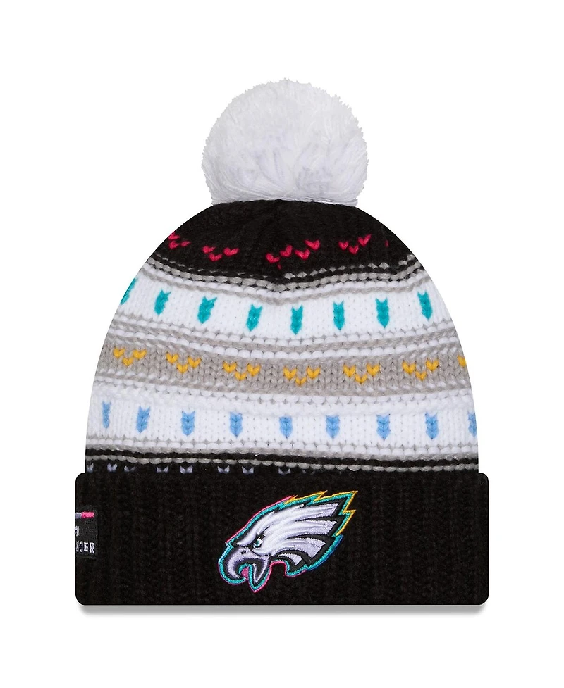 New Era Women's Black Philadelphia Eagles 2025 Nfl Crucial Catch Cuffed Knit with Pom Hat
