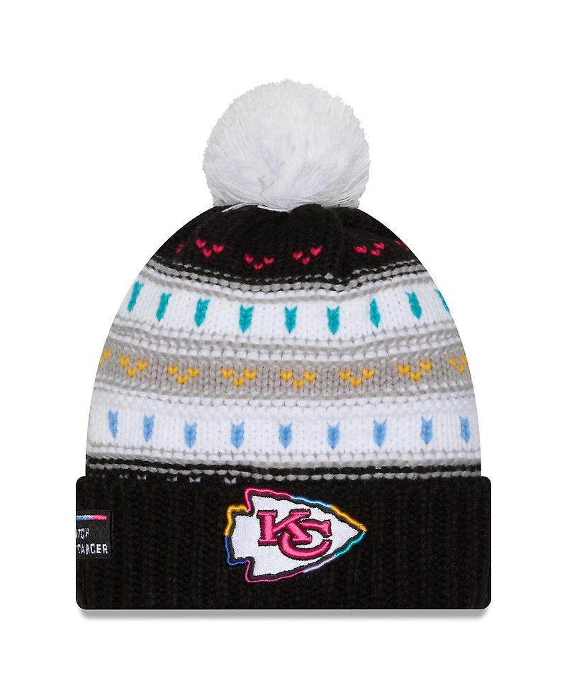 New Era Women's Black Kansas City Chiefs 2025 Nfl Crucial Catch Cuffed Knit with Pom Hat