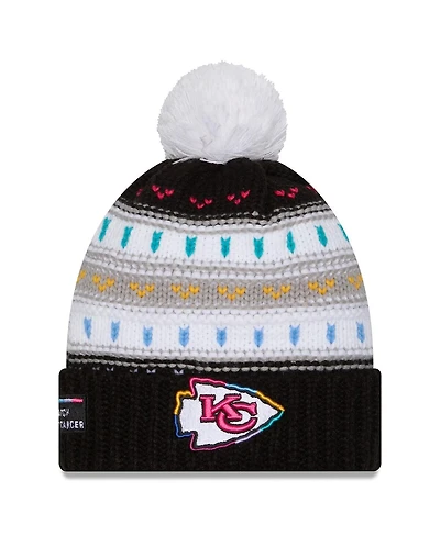 New Era Women's Black Kansas City Chiefs 2025 Nfl Crucial Catch Cuffed Knit with Pom Hat