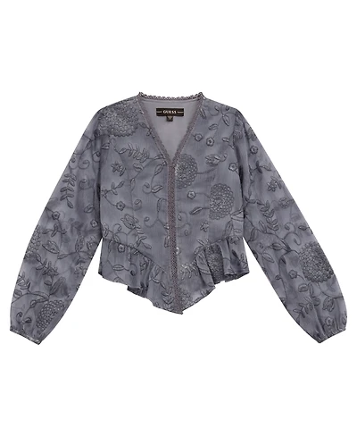 Guess Girls 7-16 Floral Embroidered Long Sleeve Blouse