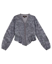 Guess Girls 7-16 Floral Embroidered Long Sleeve Blouse