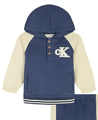 Calvin Klein Baby Boys 2-Piece Color Block Logo Fleece Hoodie and Joggers Set