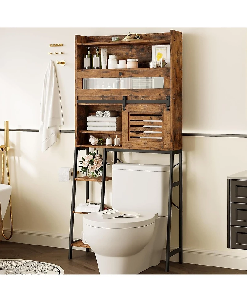 Ironck Over The Toilet Storage with Cabinet for Bathroom, Vintage Brown