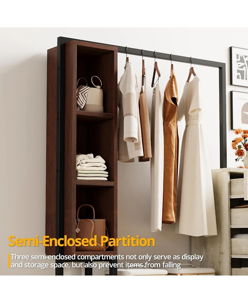 Clothes Rack with 4 Wooden Drawers and Hanging Rack, White and Red