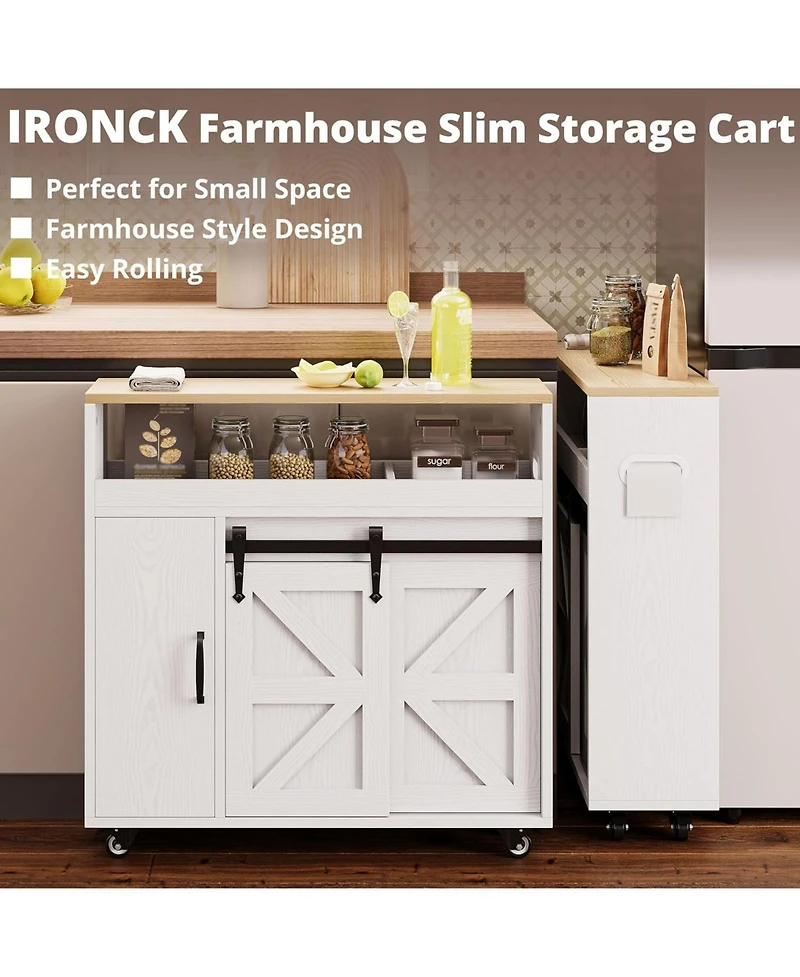 Ironck Toilet Paper Cabinet with Rolling Wheels, Paper Holes, White/Natural