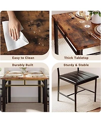 Ironck Wood Dining Table Set for 4, Rustic Brown