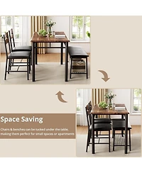 Ironck Dining Table Set for 4 with Upholstered Bench and 2 Chairs, Brown