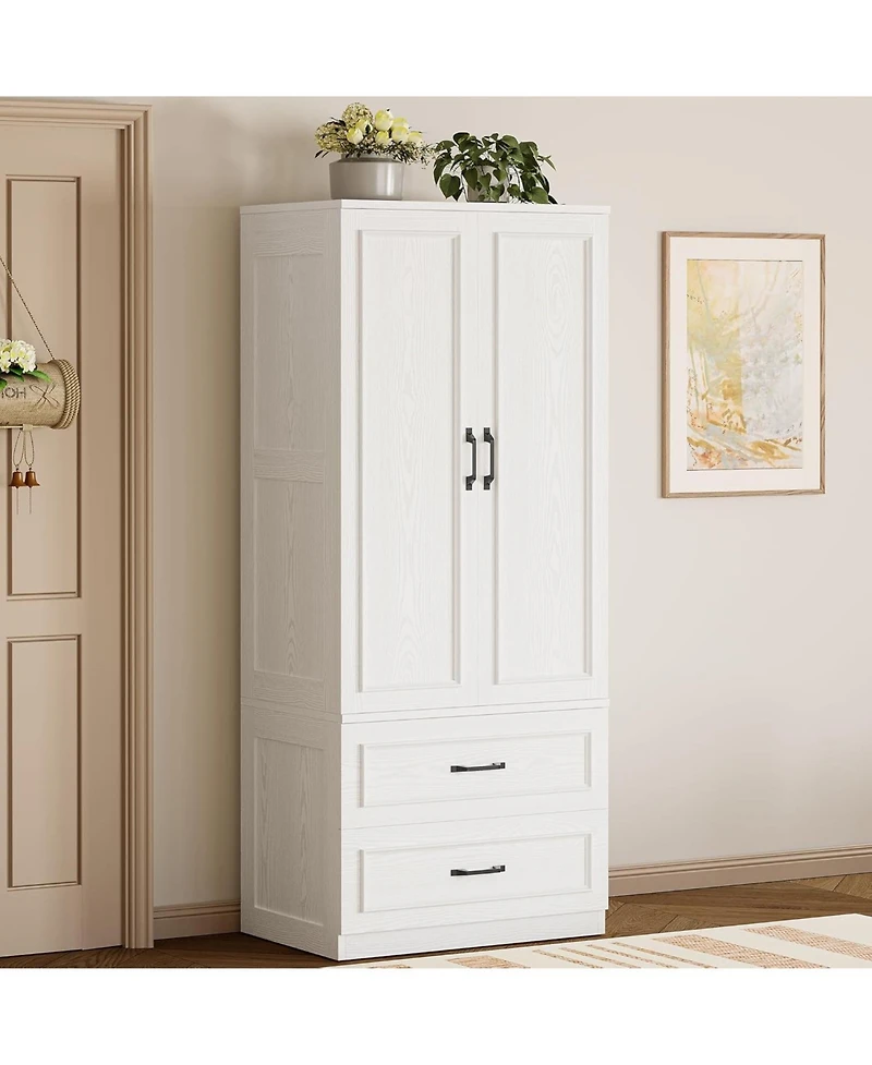 Likimio Freestanding Wardrobe Wardrobe with 2 Doors and 2 Drawers, White