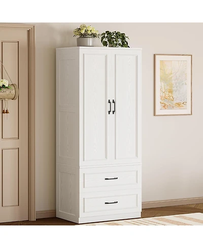 Likimio Freestanding Wardrobe Wardrobe with 2 Doors and 2 Drawers, White