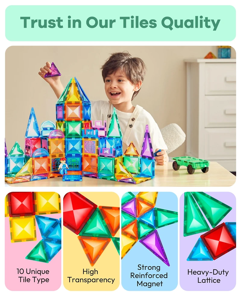 120 Piece Building Magnetic Tiles Clear Diamond Surface Magnetic 3D Blocks Construction Playboards