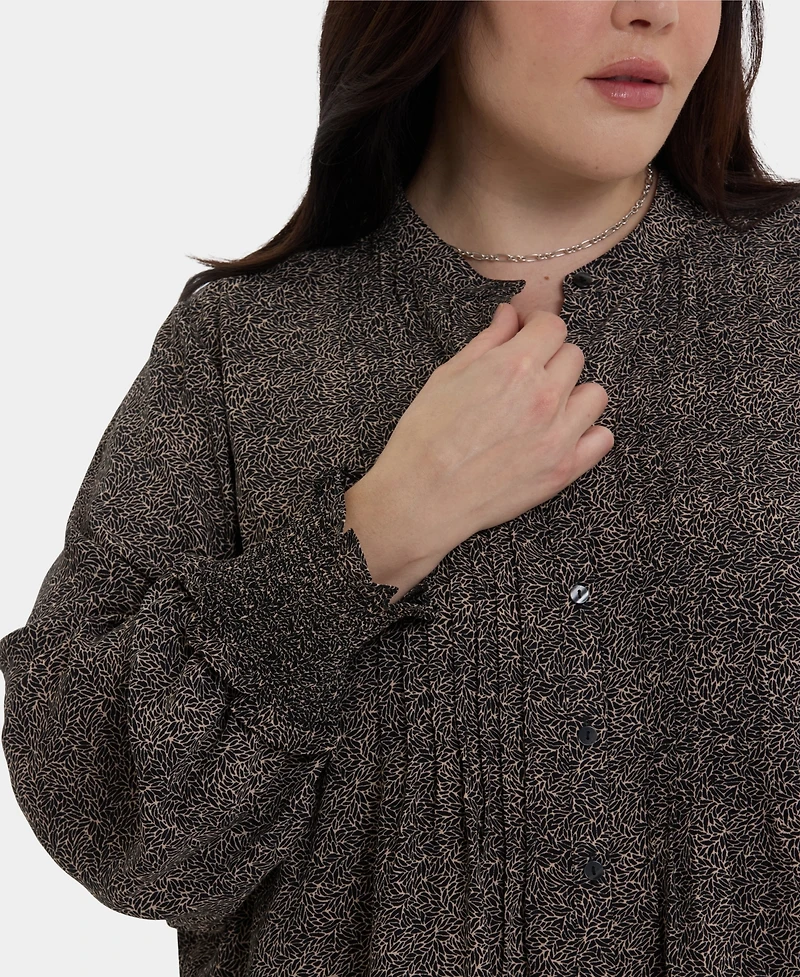 Nydj Plus Pleated Peasant Long Sleeve Top