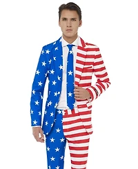 Suitmeister Men's Usa Suit - American Flag Outfit Slim Fit - Blue - Red - White