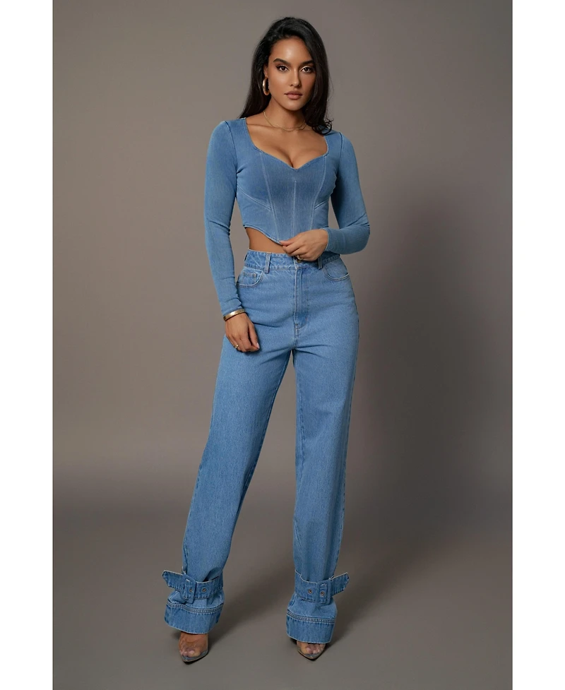 Jluxlabel Women's Tesa Sweetheart Denim Top