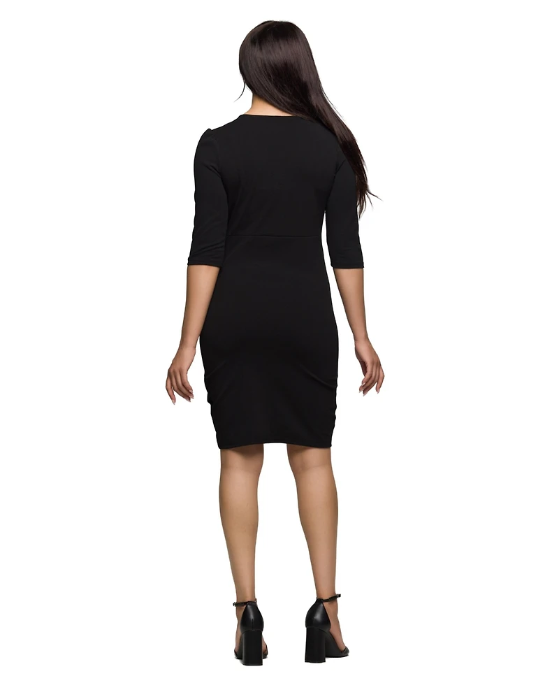 24seven Comfort Apparel Women's Solid Color V Neck Faux Wrap Dress