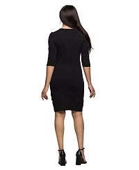 24seven Comfort Apparel Women's Solid Color V Neck Faux Wrap Dress