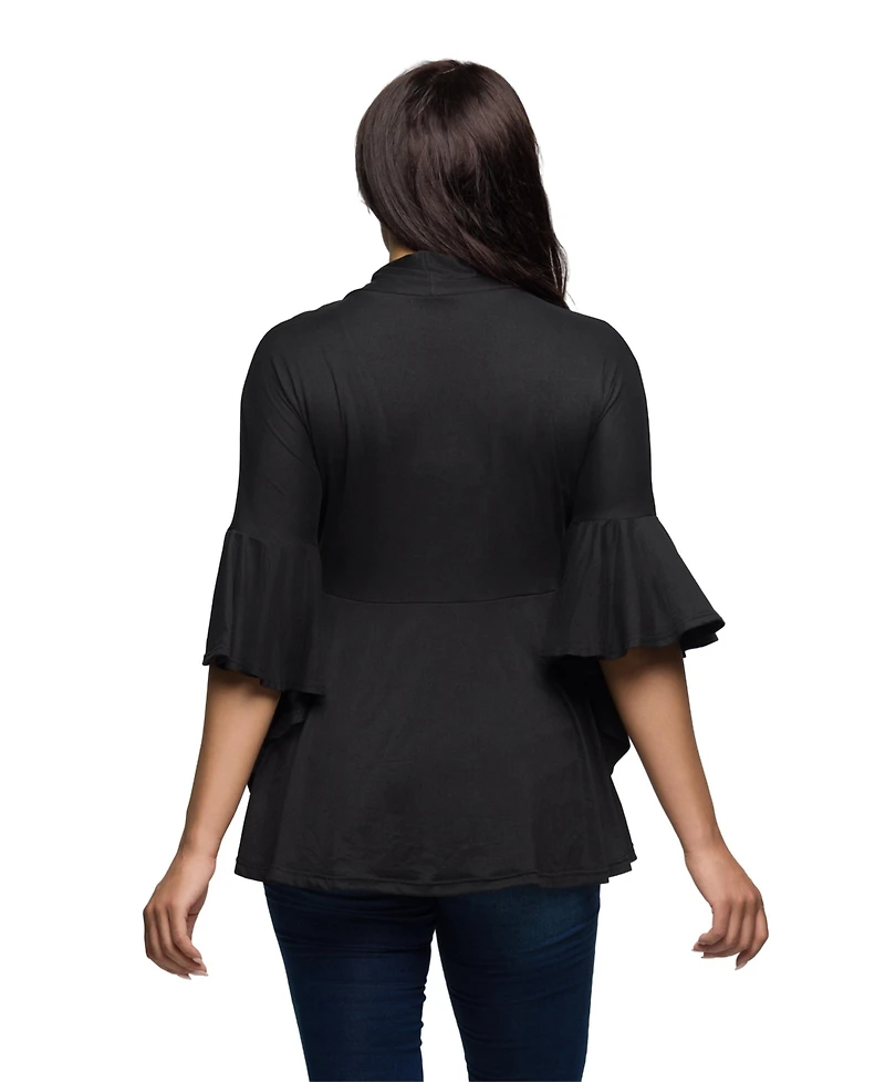 24seven Comfort Apparel Women's Tie Front Bell Sleeve Top